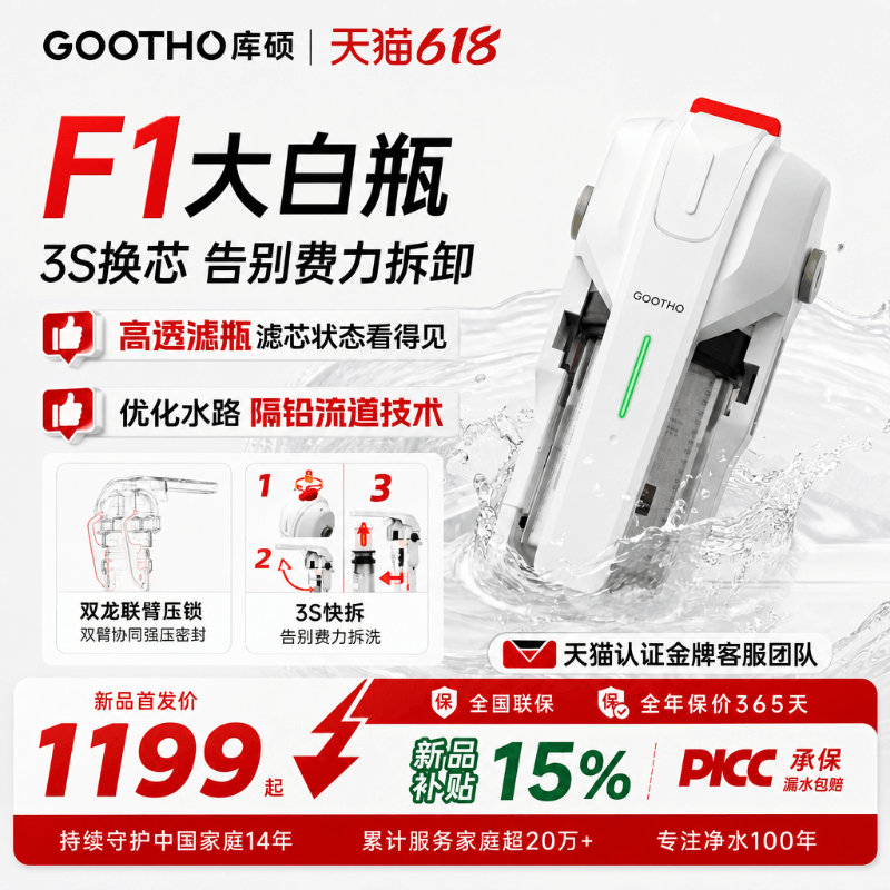 GOOTHO库硕大白瓶前置过滤器全屋净水系统家用自来水过滤净水器