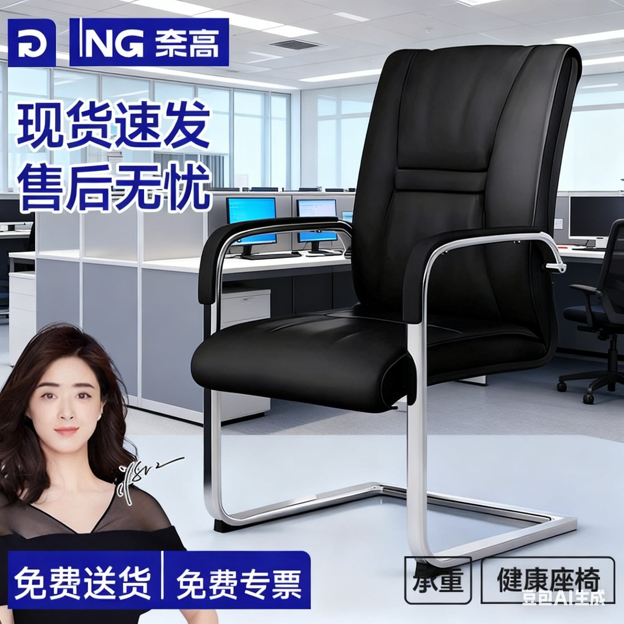 NG奈高弓架办公椅黑色皮质电脑椅人体工学会议椅大班椅,商业/办公家具,办公电脑椅/职员椅,淘宝优惠券,粉丝福利购,淘宝优惠卷