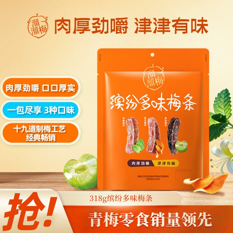 溜溜梅3种口味混合陈皮雪梅梅条肉厚劲嚼解腻办公追剧网红小零食