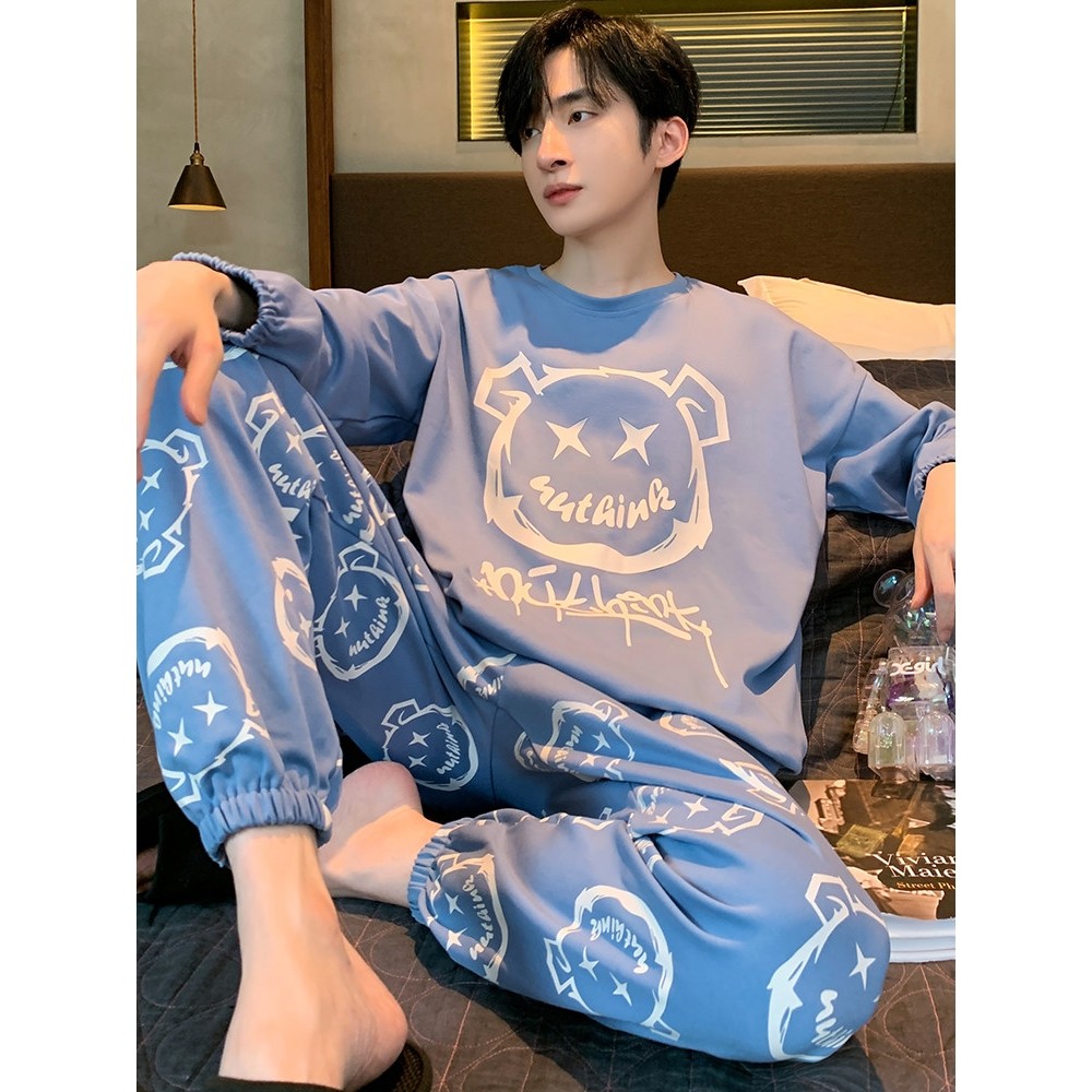 全棉纯棉男士睡衣长袖纯棉春秋大码青少年学生大童男款四季通用家