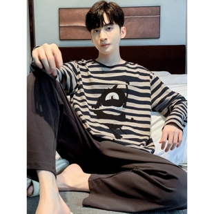 全棉纯棉睡衣男春秋季2025年新款纯棉长袖套装大码条纹青少年中学
