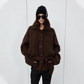 Sound 宽松圈圈纱绑带收腰羊毛混纺温暖居家开衫 trio