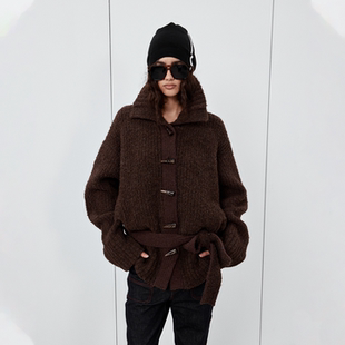 宽松圈圈纱绑带收腰羊毛混纺温暖居家开衫 trio Sound