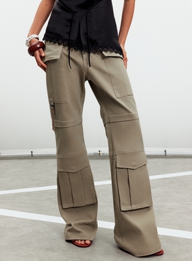 Sound of trio*微喇低腰工装多口袋长裤