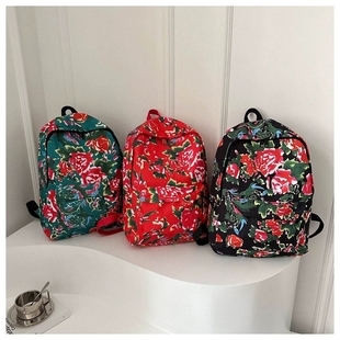 网红爆款双肩包东北大花布2024新款中国风学生书包女大容量旅行包