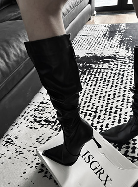 ISGRX 自我痴迷 尖头堆堆长靴显瘦骑士靴