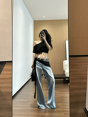 ISGRX 春秋战国高个子春夏牛仔裤直筒低腰裤休闲宽松复古阔腿裤