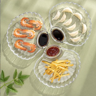 可批发 PS饺子盘贝壳透明家用盘子带醋碟小吃盘组合装
