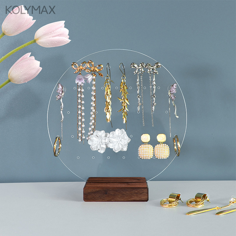 极简亚克力圆形耳饰陈列板个性创意实木底座高级感饰品耳钉收纳架