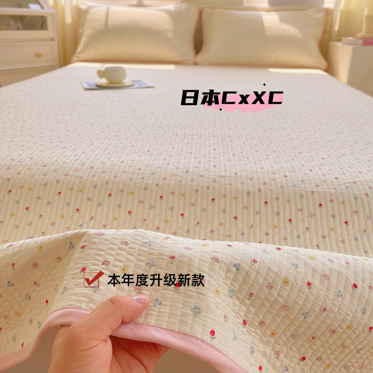 韩系全棉单床盖三件套纯棉夹棉床单防滑榻榻米炕盖单双人四季EE03