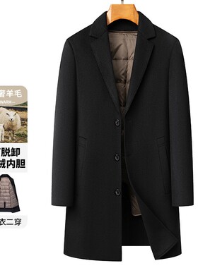羊毛妮子大衣男拆卸羽绒内胆冬季中年爸爸装男士外套中长款两xl24