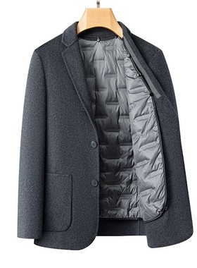 男式羽绒西装秋冬新款双面呢羊毛西装潮流脱卸羽绒内胆羊毛男xl46