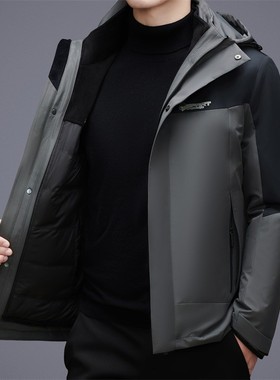 一衣三穿脱卸羽绒内胆连帽羽绒服冬季新款中年短款保暖羽绒服xl05