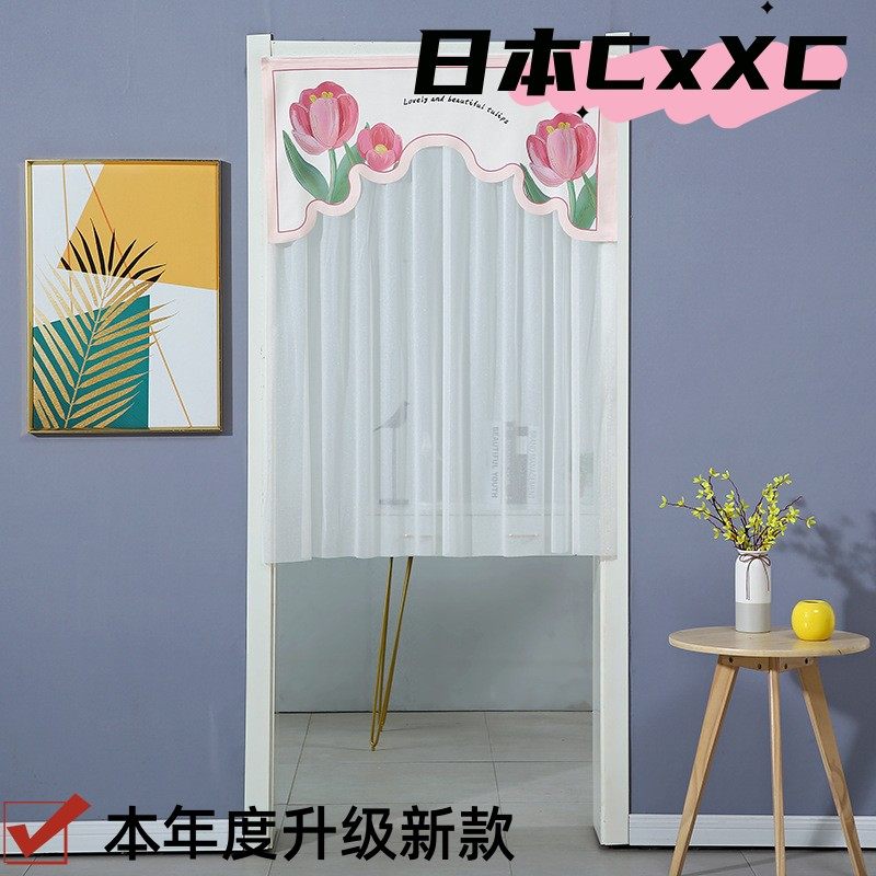 风水帘免打孔布艺半截门帘半帘挂帘遮挡帘子卧室E44