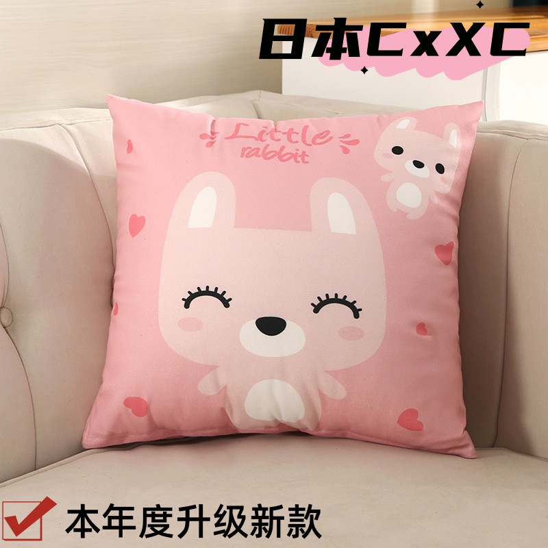ins卡通双面印花抱枕套汽车靠枕靠背短毛绒桃皮绒沙发床头靠ES64