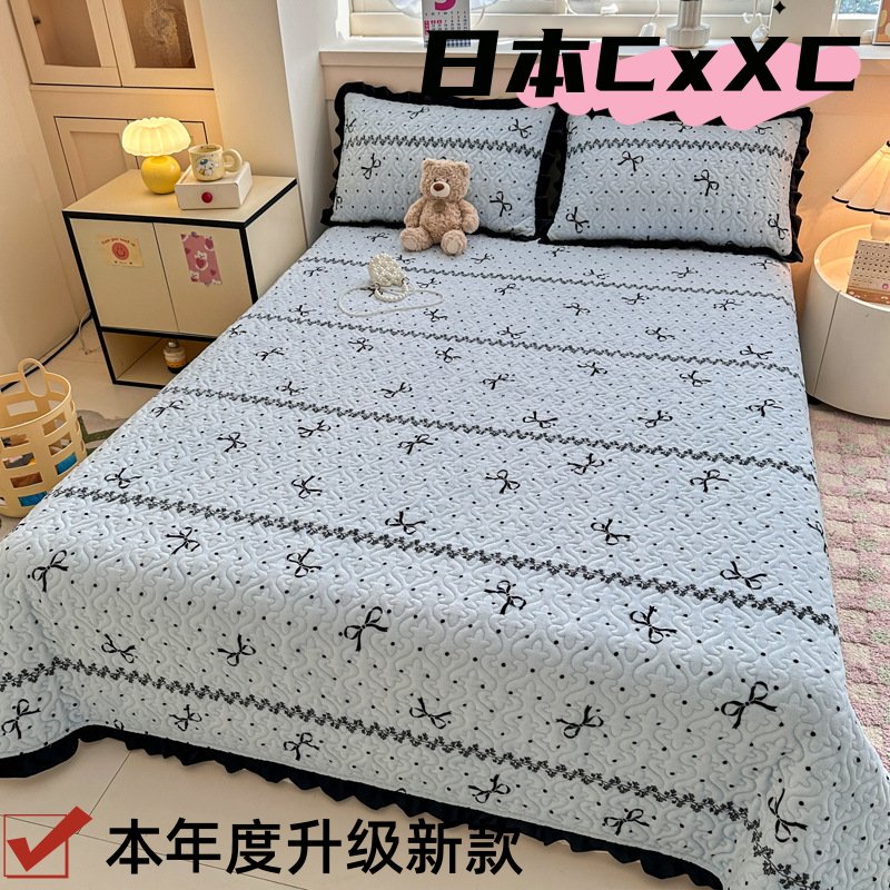 牛奶绒床盖冬季保暖珊瑚法兰绒榻榻米防滑花边加厚床单三件套EE66