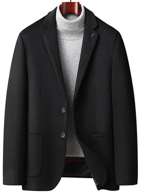 秋冬新款羊毛西装男士脱卸羽绒内胆羊毛呢休闲西服外套保暖西xl42