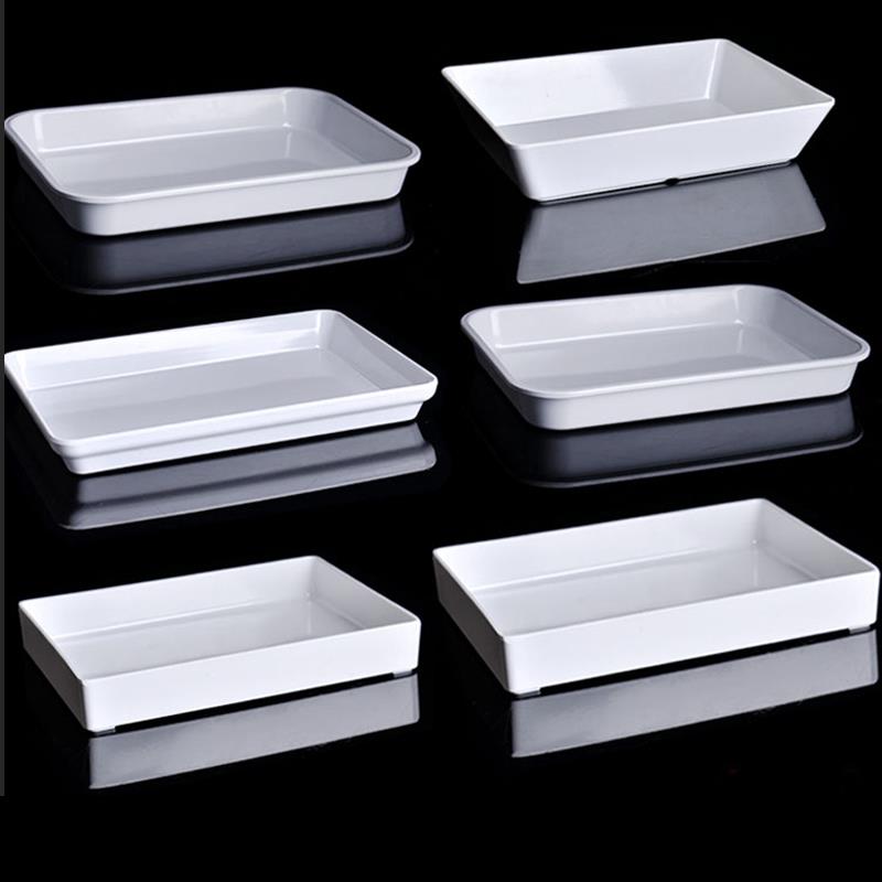 密胺仿瓷长方形凉菜鸭味卤菜展示柜子盘超市卤味卤肉白色盘子商用