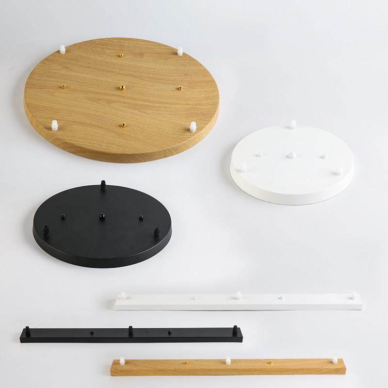 木纹长条吸顶盘圆形餐吊灯底座多头三头黑色白色铁艺定制组合灯座