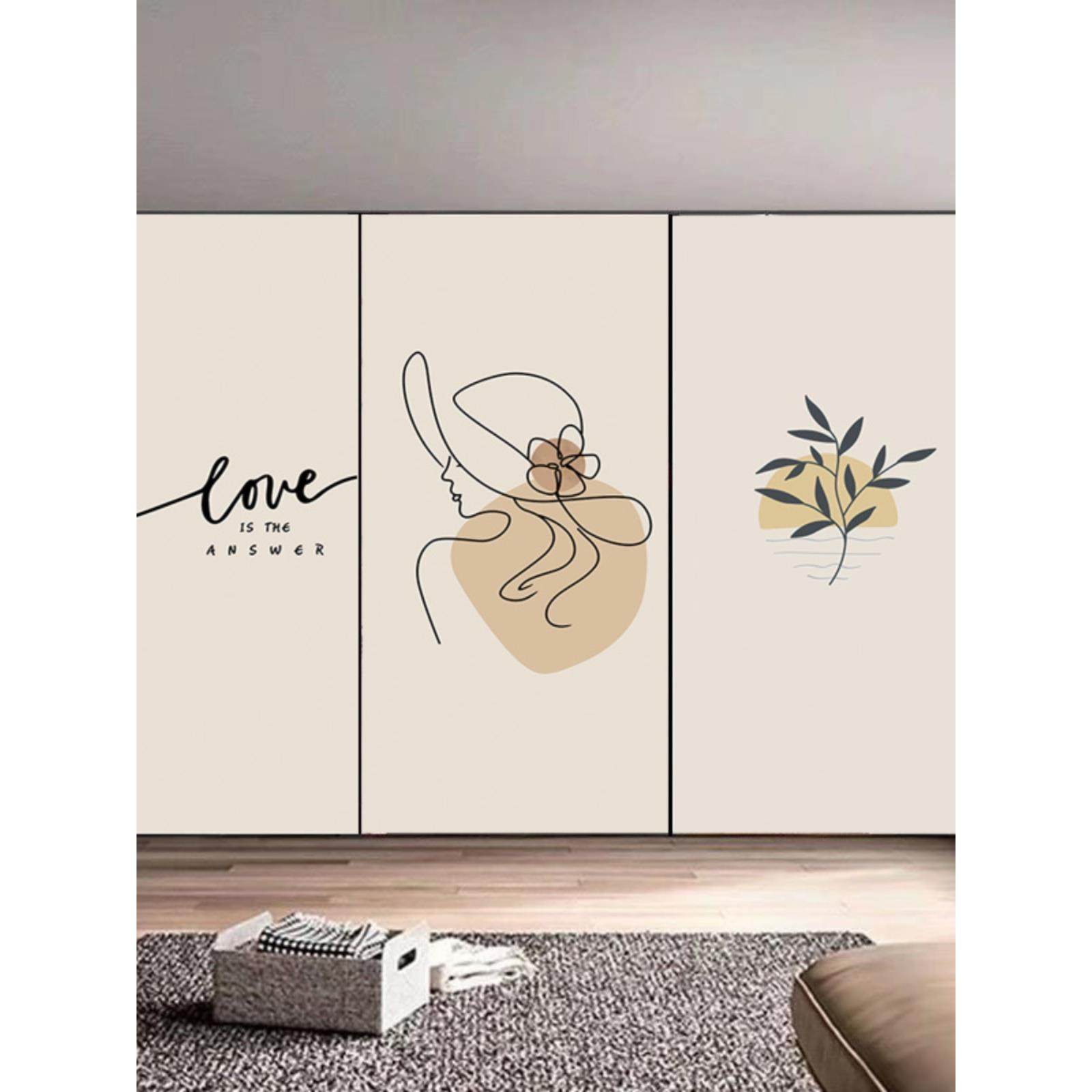 简约现代抽象衣柜贴纸移门玻璃膜推拉门翻新木橱翻新房门遮挡装饰