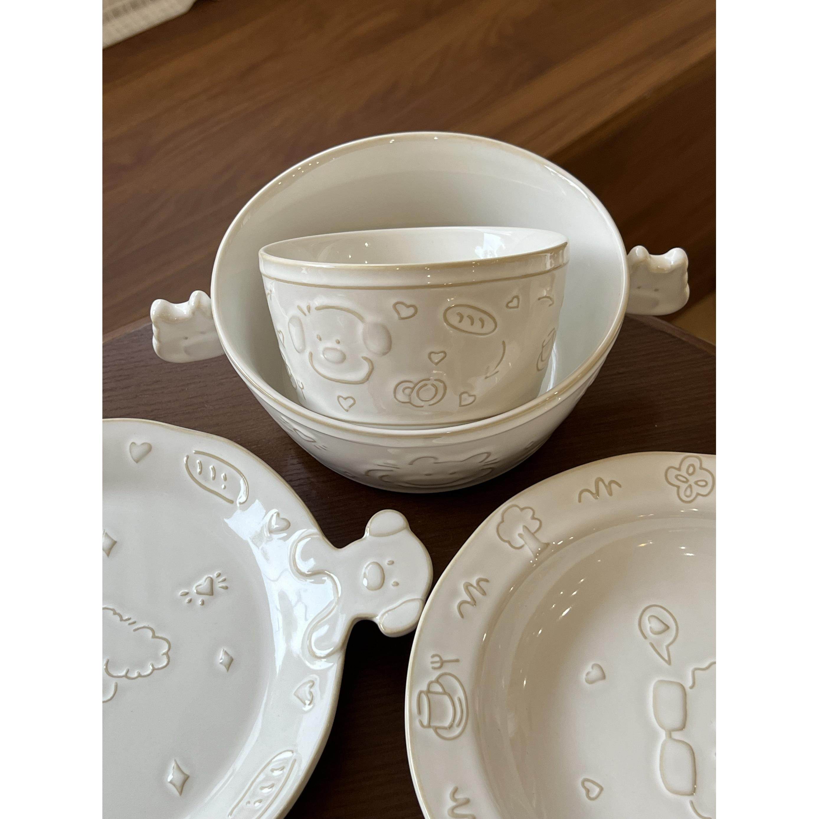 四时有梨 窑变小狗陶瓷双耳盘子防烫可爱碗碟组合家用餐具套装,餐饮具,盘,淘宝优惠券,粉丝福利购,淘宝优惠卷