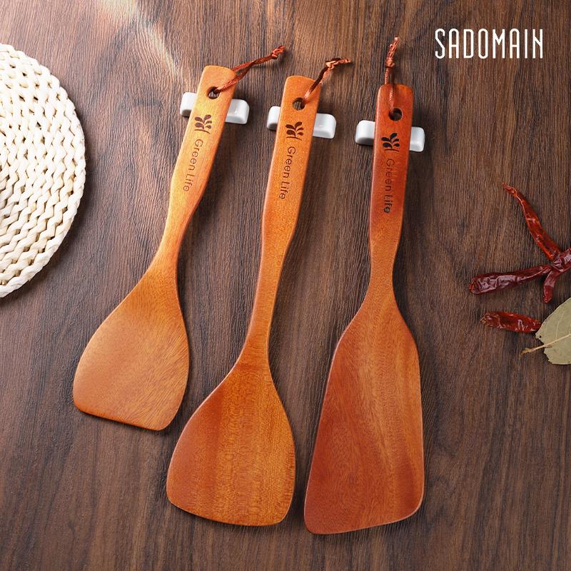 仙德曼斜口原木铲家用锅铲不粘锅专用耐高温木质长柄木铲子