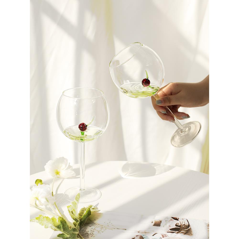 创意3D立体心樱桃玻璃红葡萄酒玻璃家用高葡萄酒玻璃小众婚礼礼品