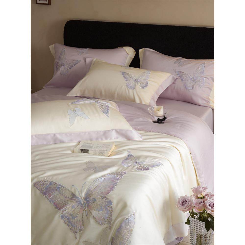 少女之心60支天丝刺绣蝴蝶白色丝绸莱赛尔纤维夏季四件套1.5米床,床上用品,床品套件/四件套/多件套,淘宝优惠券,粉丝福利购,淘宝优惠卷