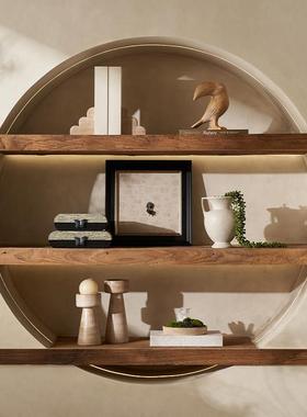 侘寂风书柜氛围软装饰品东方中式家具展厅摆件设计高级感空间布置