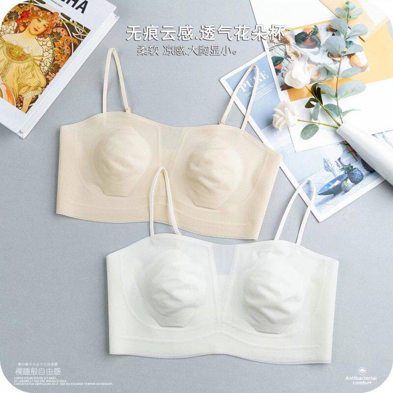 无痕超薄裹胸夏冰丝内衣防走光美背大胸显小胸一片式速干防滑抹胸
