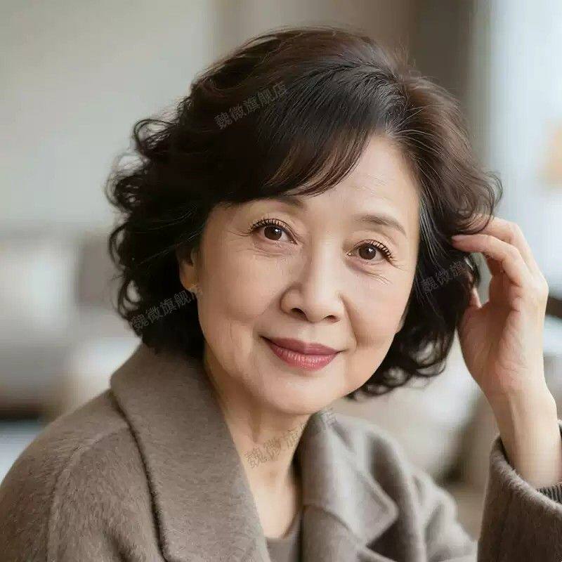 假发中老年女士全头套真发自然透气轻薄款持久烫发遮白发无痕发套