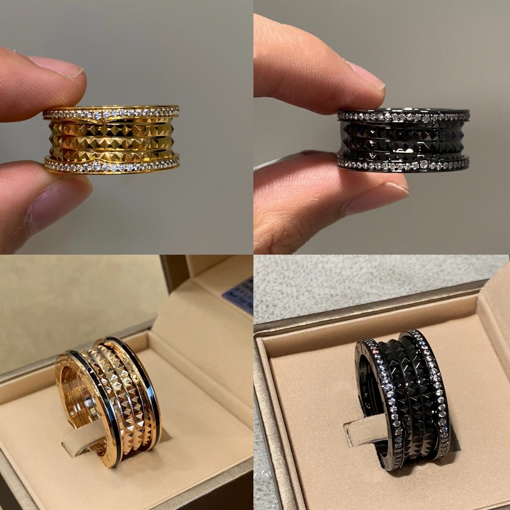 新款玫瑰金镶钻宽窄版黑武士铆钉戒指女男情侣对戒小众轻奢高级感