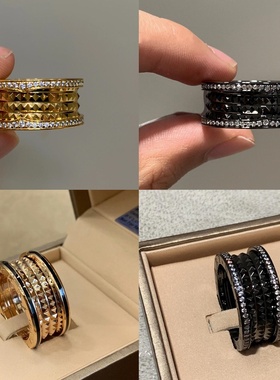 新款玫瑰金宽窄版铆钉情侣对戒