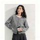 气质圆领灰色毛衣上衣 新款 小香风蝴蝶结针织开衫 女2025年秋季