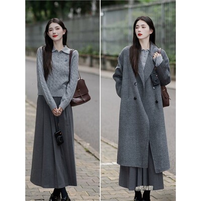 简约通勤百褶半身裙2025冬季女装新款A字大摆显瘦中长款裙子