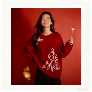 新年安可拉红毛衣女2025年春季新款慵懒风本命年套头厚针织衫