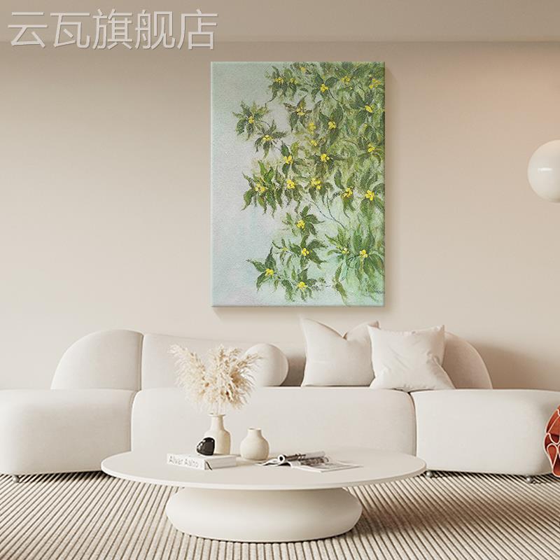 新款手绘油画桂花客厅餐厅装饰画绿植花卉肌理入户玄关清新丙烯画图片