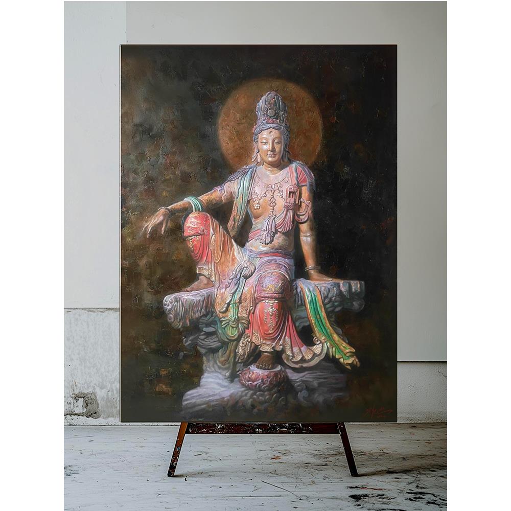 水月观音壁画新中式风格高端禅意艺术装饰画宁静书房卧室客厅挂画