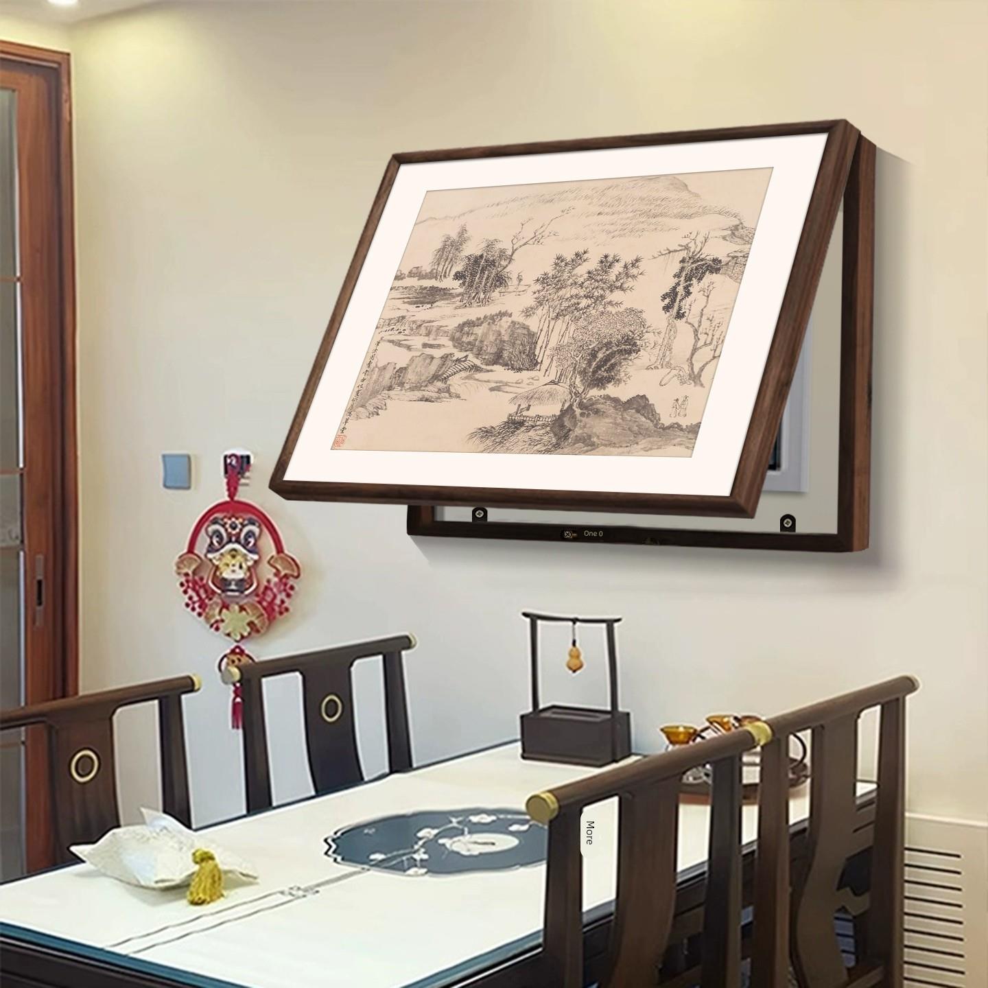 新中式山水古画电表箱装饰画王翚名画实木外框挂墙电闸盒遮挡挂画