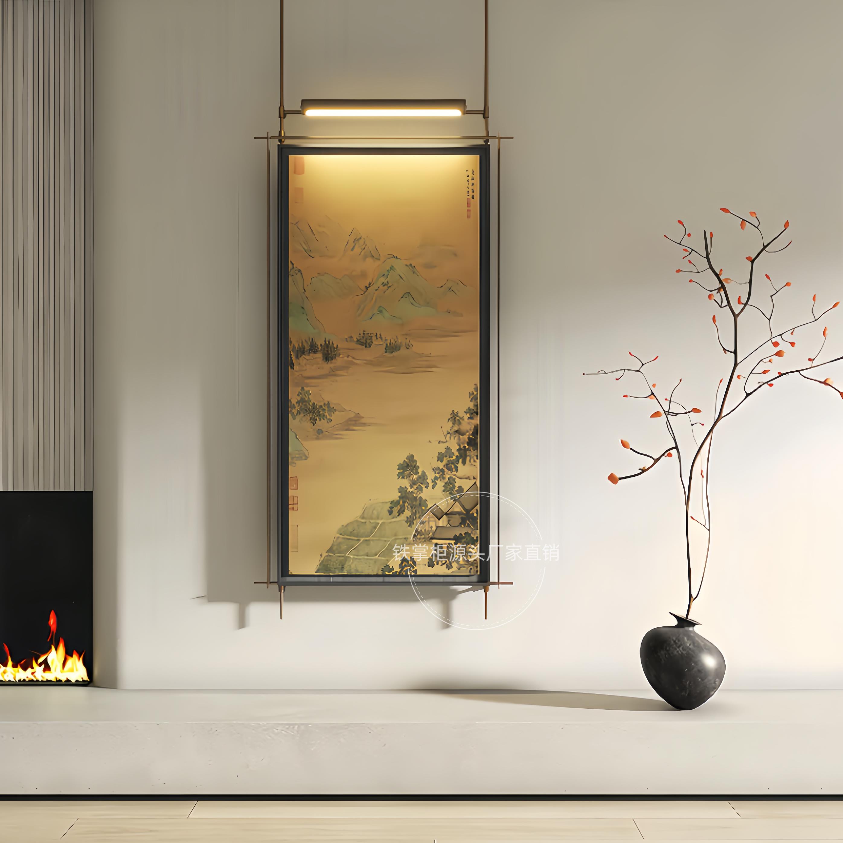 新中式山水画画带灯画画客厅沙发背景墙挂画画饭厅玄关装饰画画酒图片