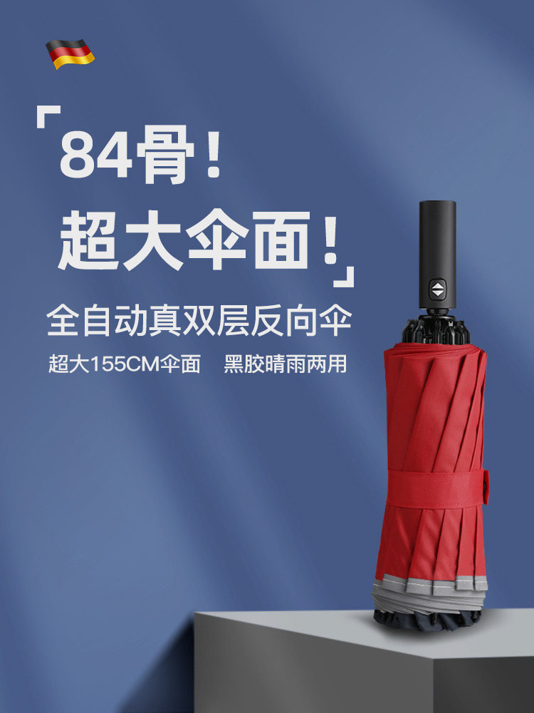 双层加厚强化全自动反伞，双层暴雨专用超大72骨抗风学生伞