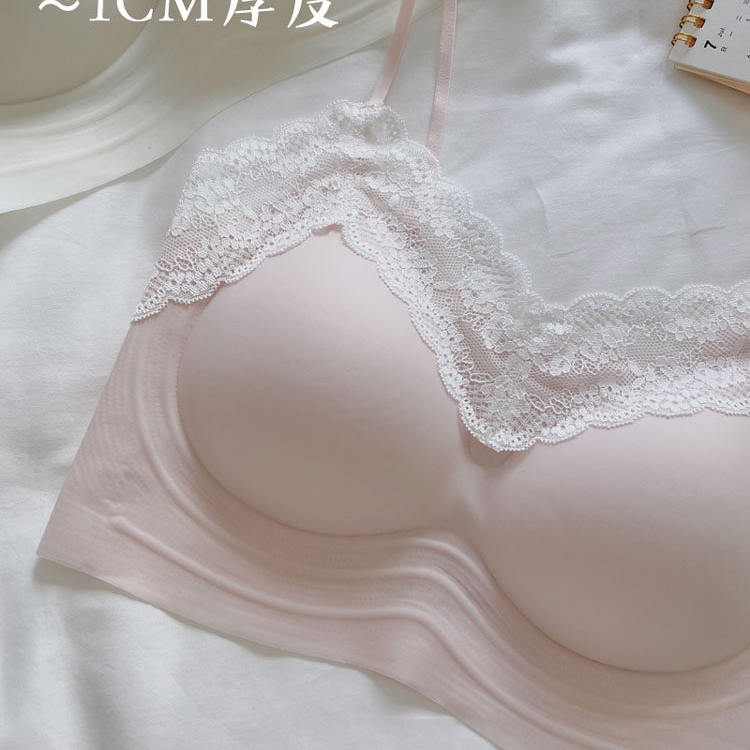 法式蕾丝无痕内衣女小胸聚拢夏季薄款抑菌细肩带吊带凉感性感文胸