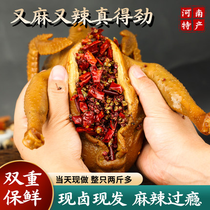 正宗椒麻鸡手撕麻椒鸡整只河南特产烧鸡熟食真空即食麻辣鸡1000g