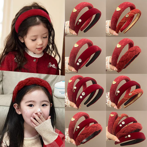 tktk女儿童新年红色发箍2025新款高颅顶压发头箍复古不勒头发卡