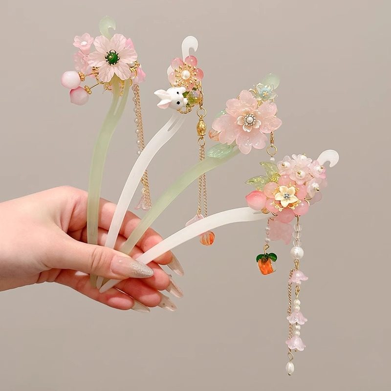 tktk古风女童发饰汉服盘簪流苏步摇钗子儿童古装头饰发簪