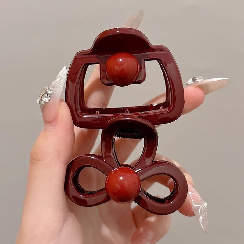 TKTK安格拉红蝴蝶结鲨鱼夹女中号气质轻奢半扎发慵懒风时尚头饰