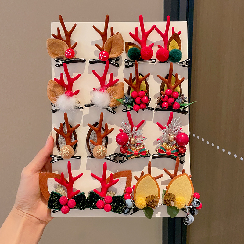 可爱节日圣诞bb夹饰品拍照道具女童侧边夹发夹刘海前额发卡装扮