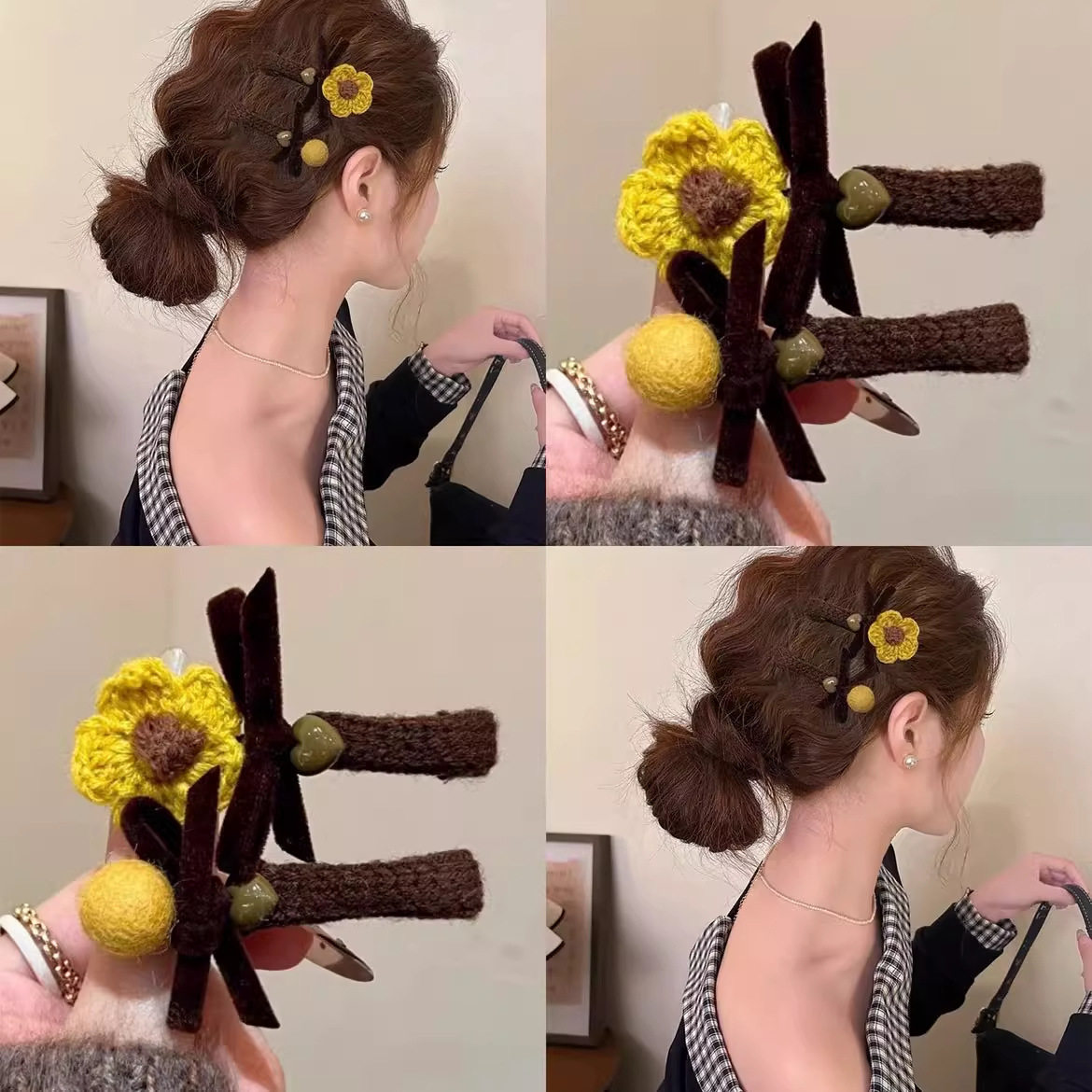 TKTK花朵毛球蝴蝶结发夹女前额刘海夹子头饰2025新款高端侧边夹