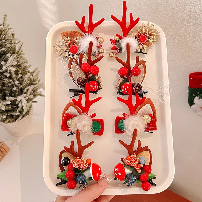 2025新款圣诞儿童发卡装扮氛围感可爱麋鹿bb夹前额鹿角发夹