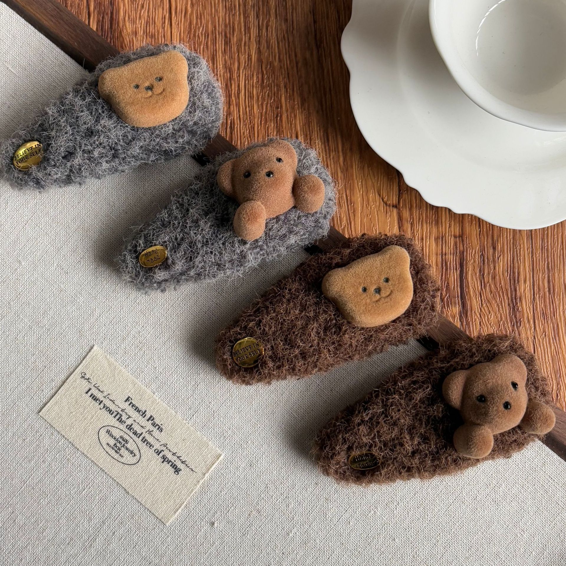 韩系金标小熊羊羔毛bb夹发夹毛绒感甜美侧边夹刘海夹发卡发饰